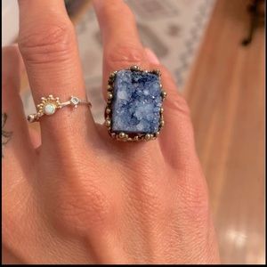 Blue Druzy Crystal Stone Ring *Gold Brass* *Boho Ring”